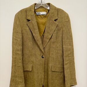 Zara Mustard Yellow Textured Linen Blazer